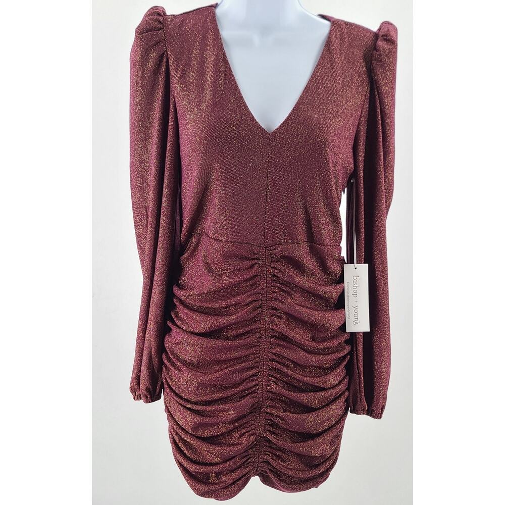Sparkly party ruched dress by Bishop & Young Luna Metallic mini dress SZ Small - Picture 2 of 10